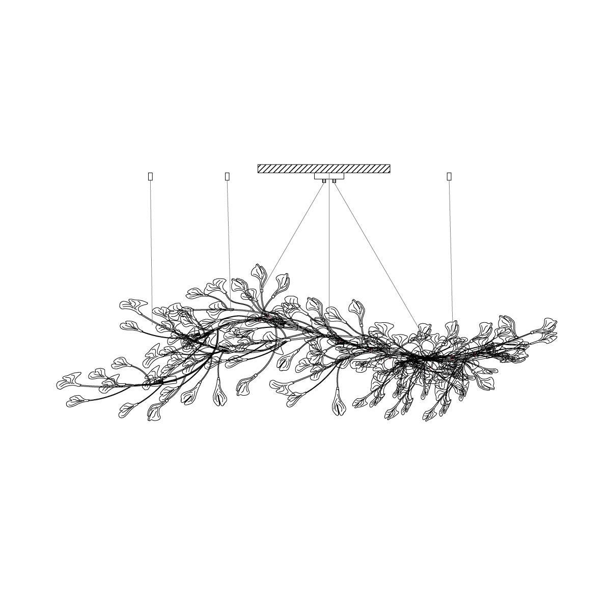 Calix Kronleuchter mit Lampenschirm aus Keramik in Form von Ginkgoblättern, Weiß-Gold, modern