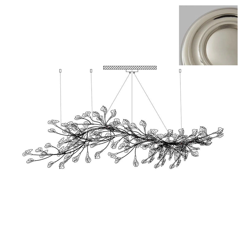 Calix Kronleuchter mit Lampenschirm aus Keramik in Form von Ginkgoblättern, Weiß-Gold, modern