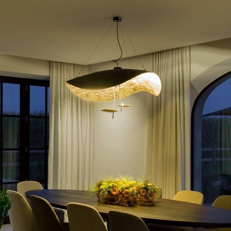Aurisina Pendelleuchte Schwarz Gold Geschwungener Lampenschirm