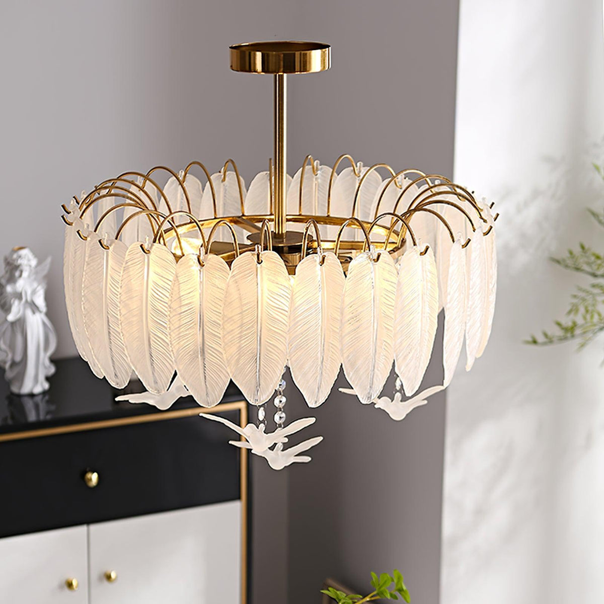 Eiriselle Deckenleuchte Glasfeder Vogel Elegant