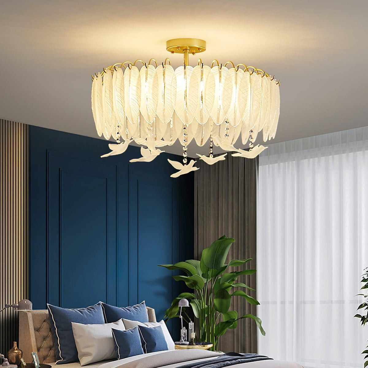 Eiriselle Deckenleuchte Glasfeder Vogel Elegant