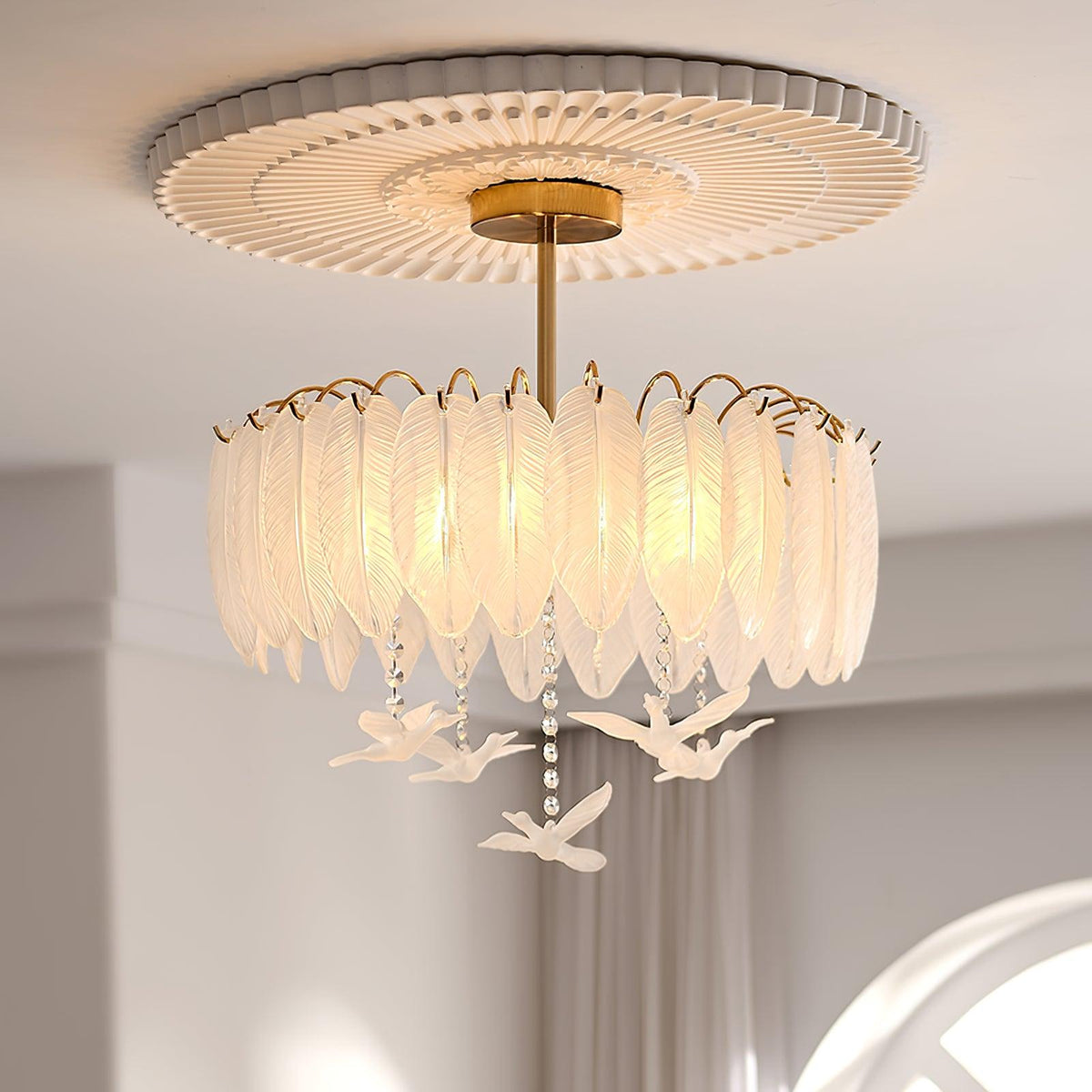 Eiriselle Deckenleuchte Glasfeder Vogel Elegant