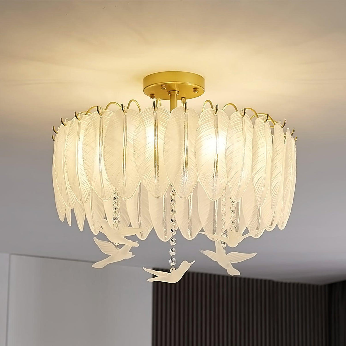 Eiriselle Deckenleuchte Glasfeder Vogel Elegant
