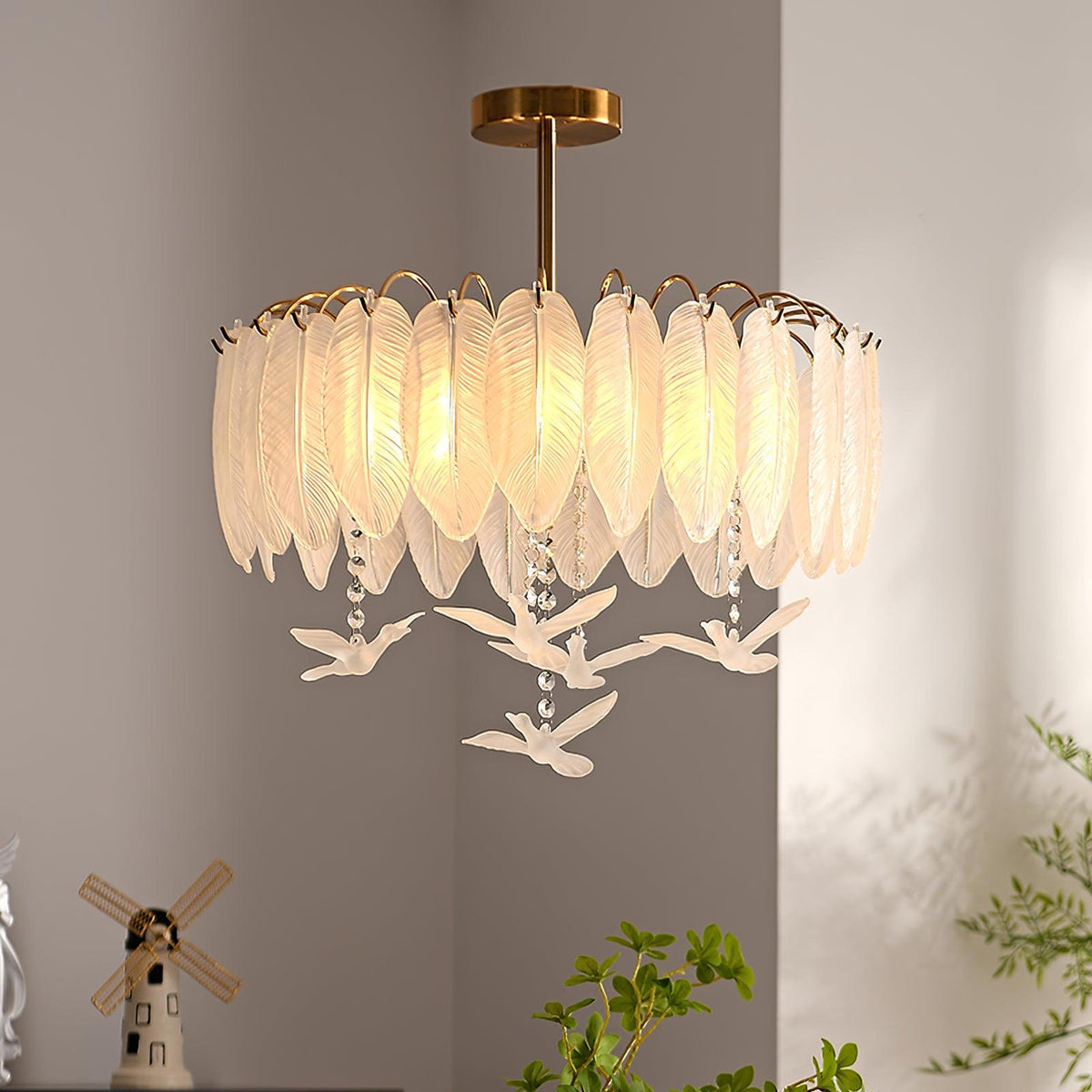 Eiriselle Deckenleuchte Glasfeder Vogel Elegant