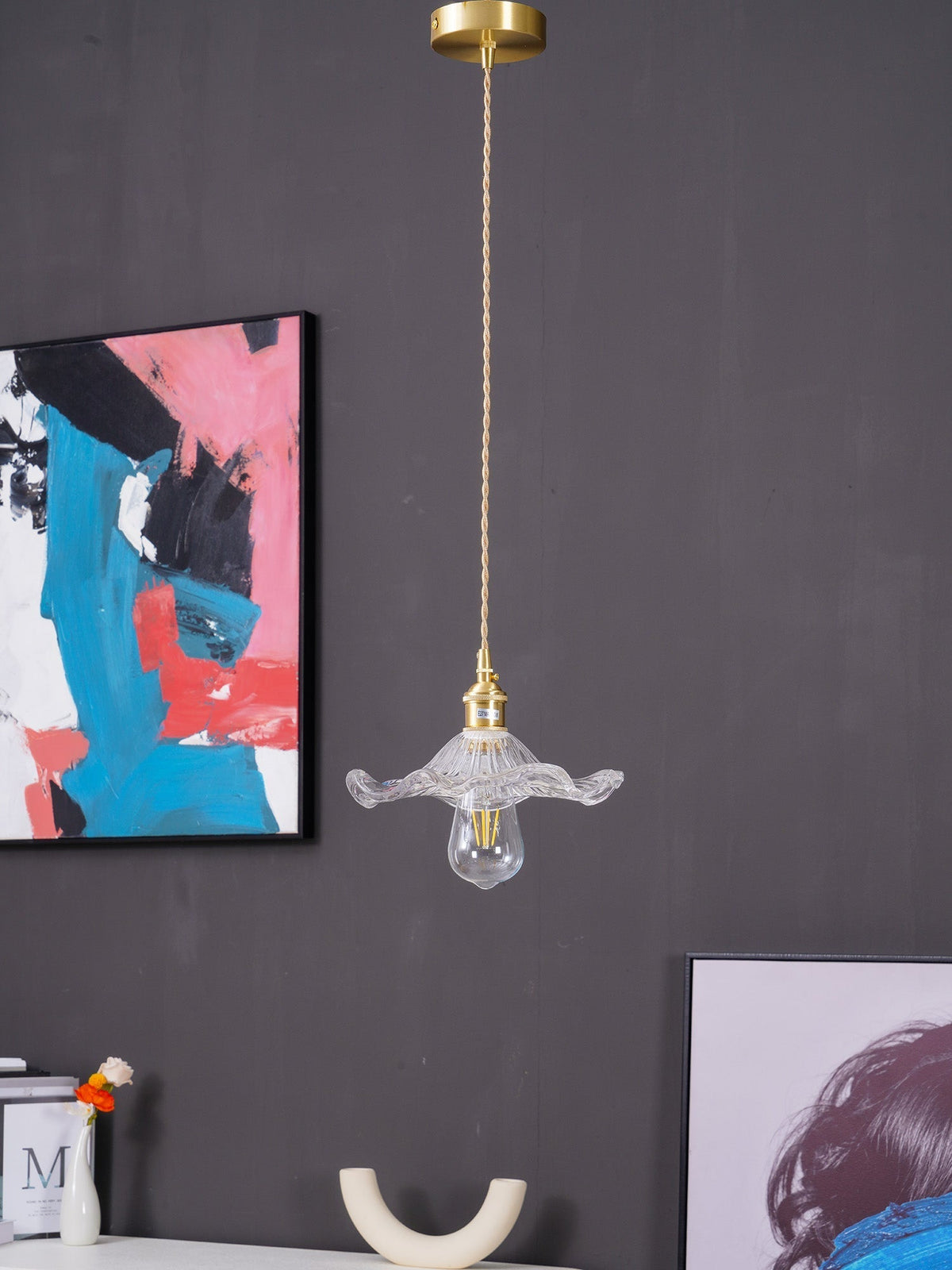 Lioralina Pendelleuchte aus Messing und Glas im Vintage-Stil