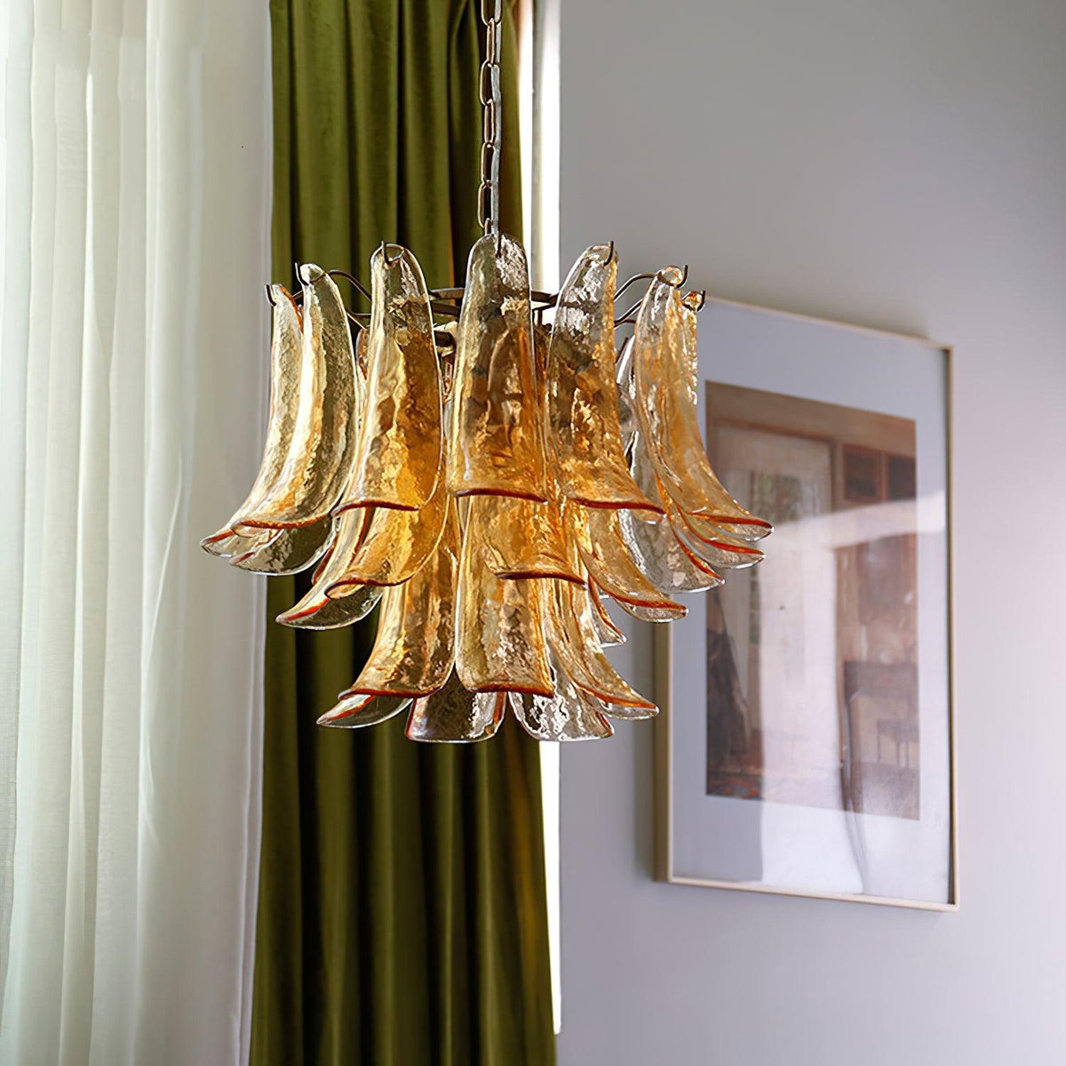 Elvess Kronleuchter Murano-Glas-Blätter Gold