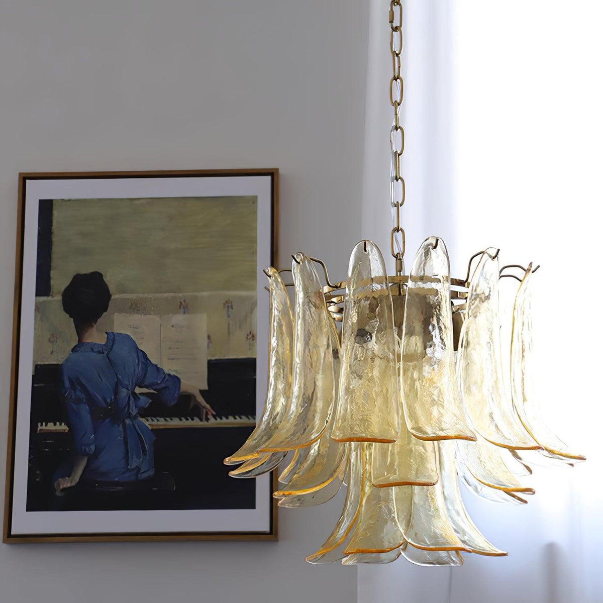 Elvess Kronleuchter Murano-Glas-Blätter Gold
