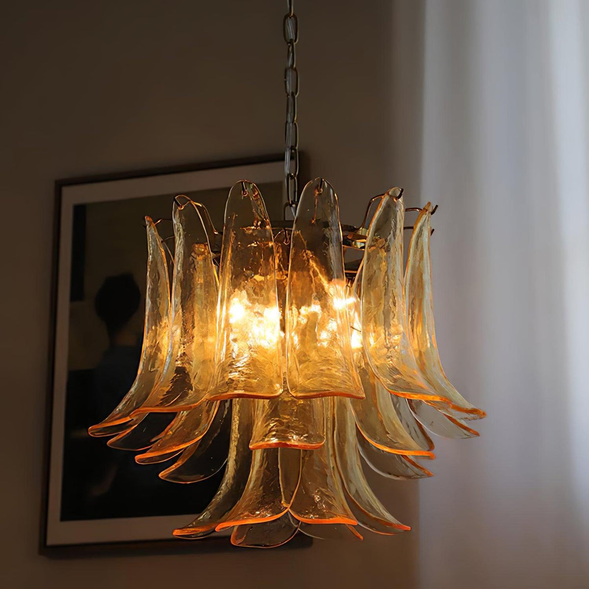 Elvess Kronleuchter Murano-Glas-Blätter Gold