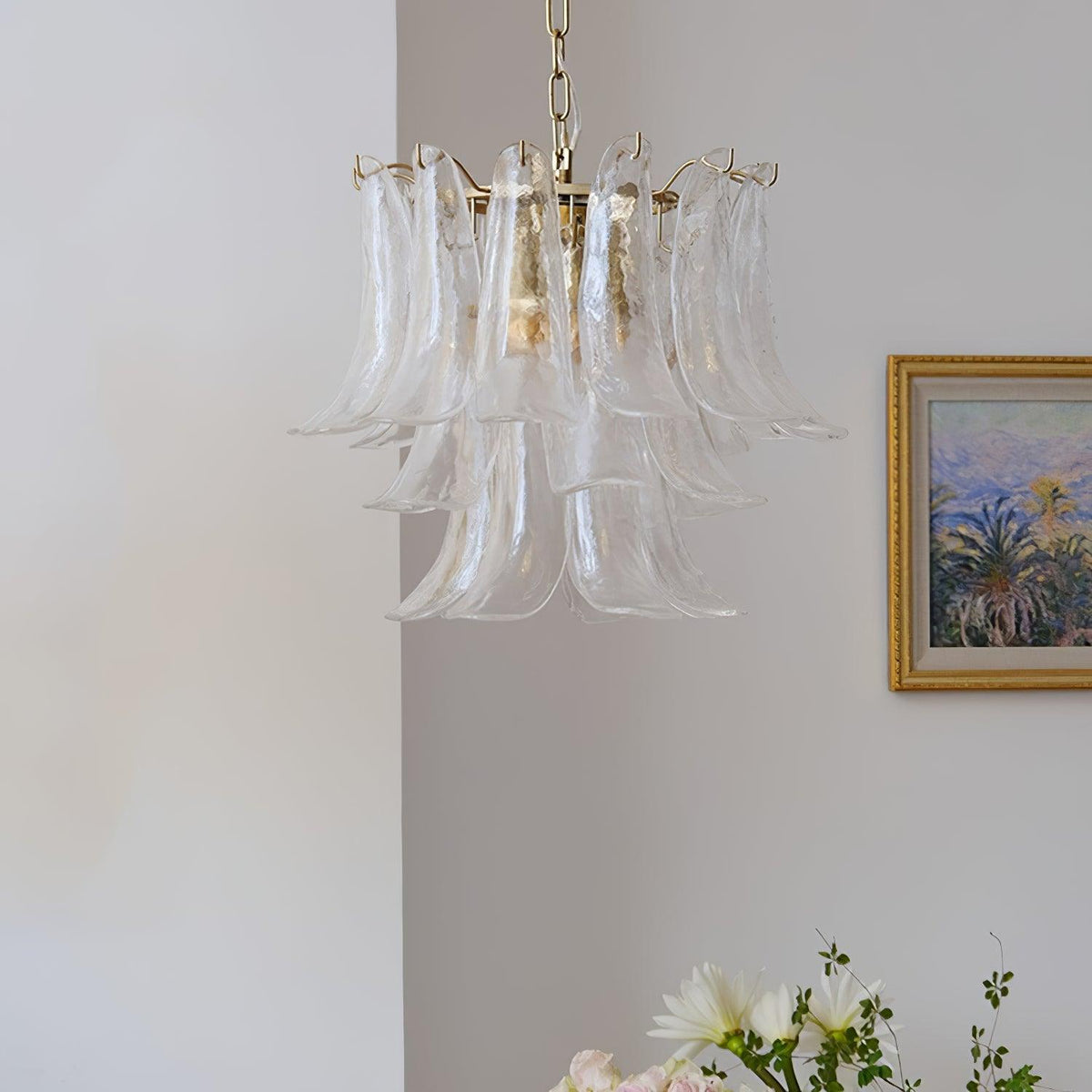 Elvess Kronleuchter Murano-Glas-Blätter Gold