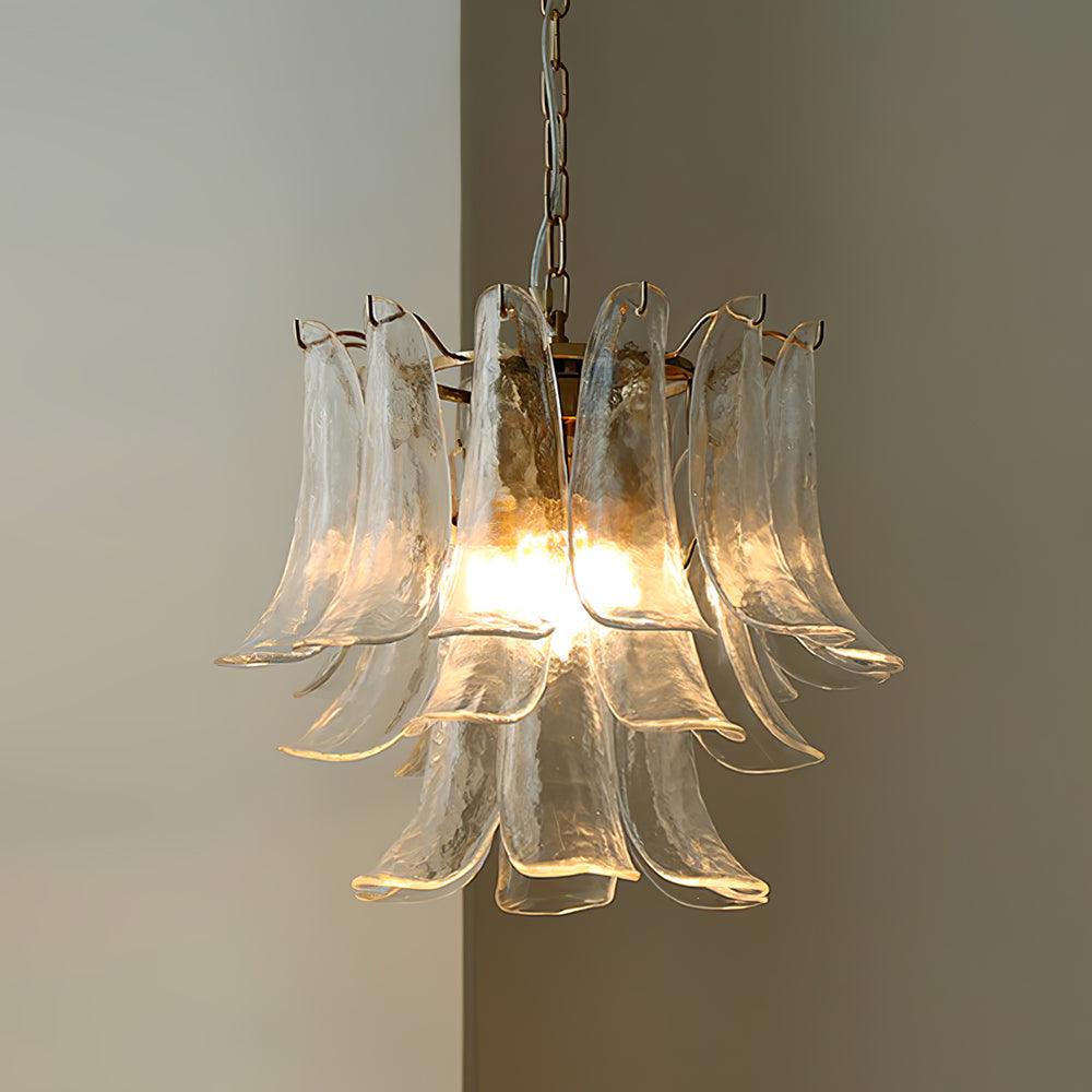 Elvess Kronleuchter Murano-Glas-Blätter Gold