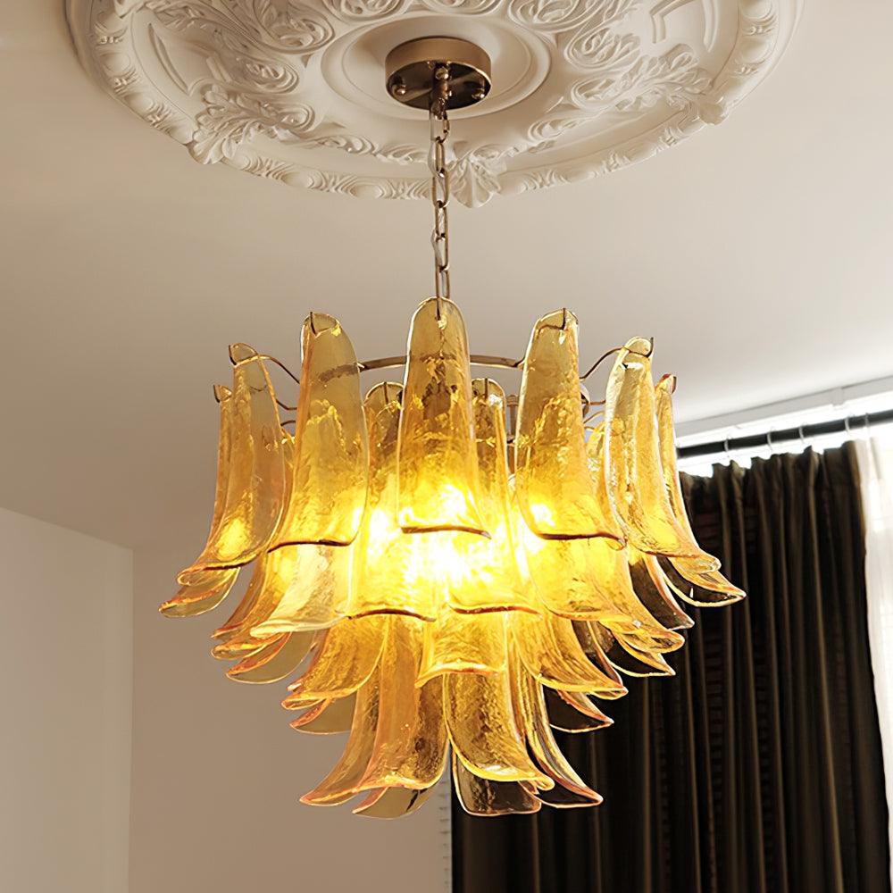 Elvess Kronleuchter Murano-Glas-Blätter Gold