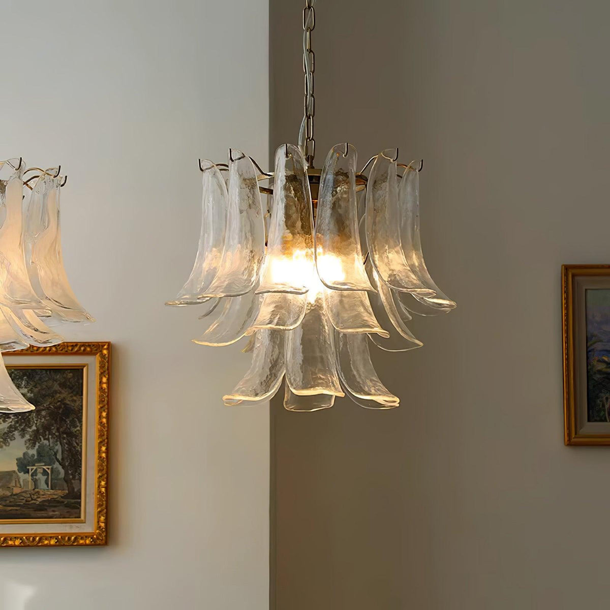 Elvess Kronleuchter Murano-Glas-Blätter Gold