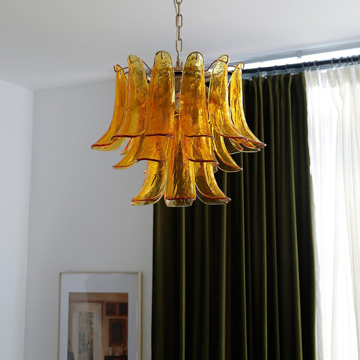 Elvess Kronleuchter Murano-Glas-Blätter Gold