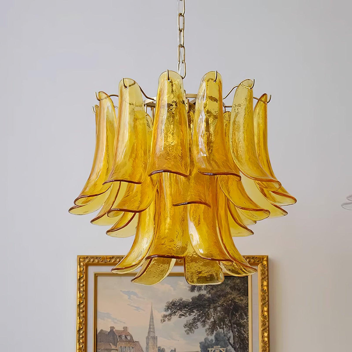 Elvess Kronleuchter Murano-Glas-Blätter Gold