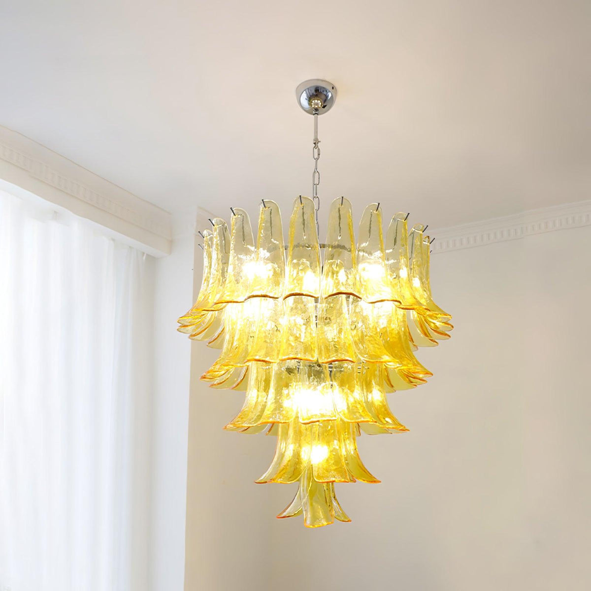 Elvess Kronleuchter Murano-Glas-Blätter Gold