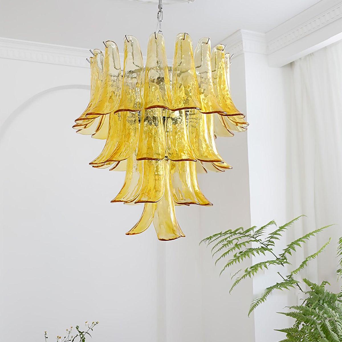 Elvess Kronleuchter Murano-Glas-Blätter Gold