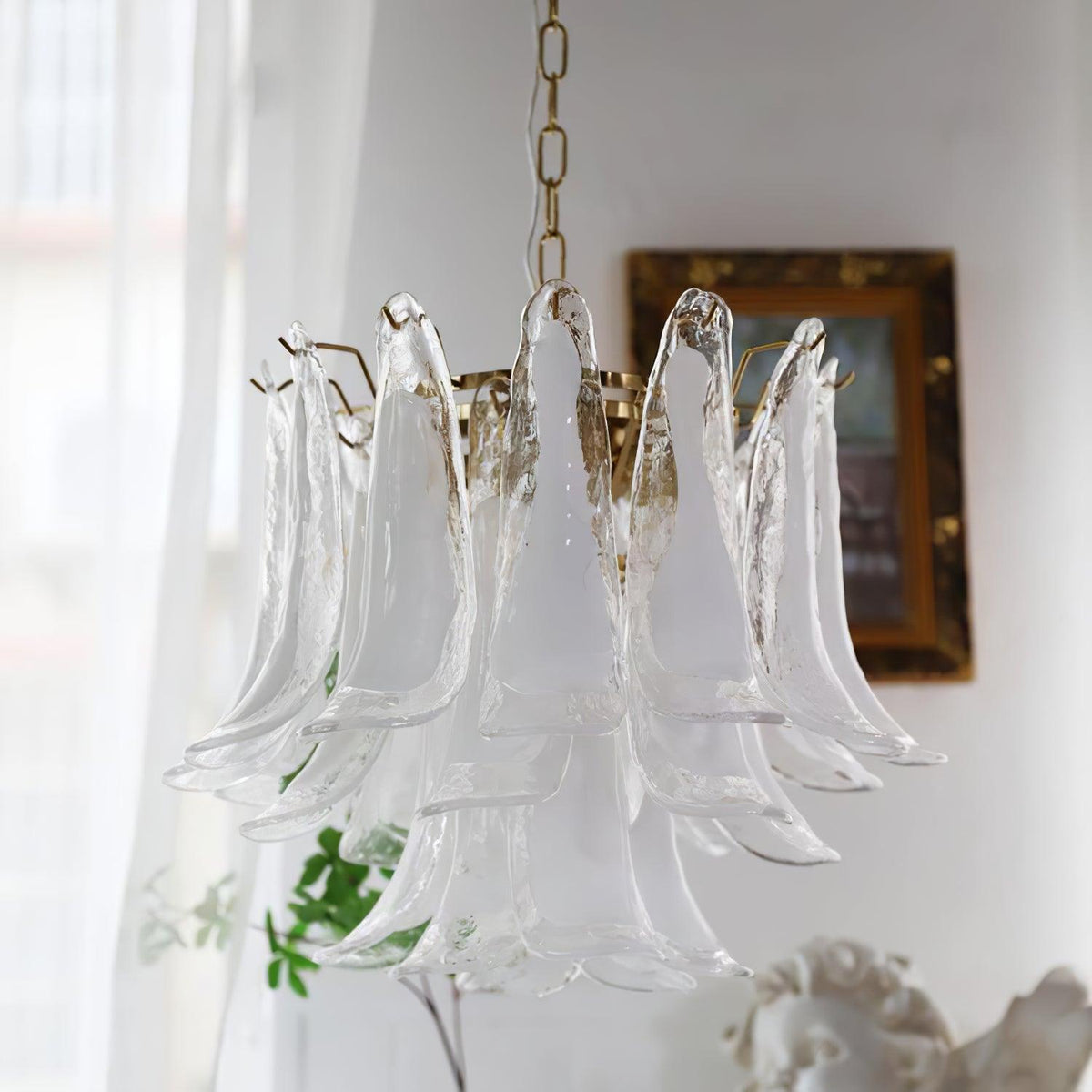 Elvess Kronleuchter Murano-Glas-Blätter Gold