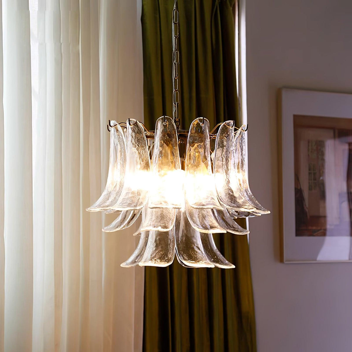 Elvess Kronleuchter Murano-Glas-Blätter Gold