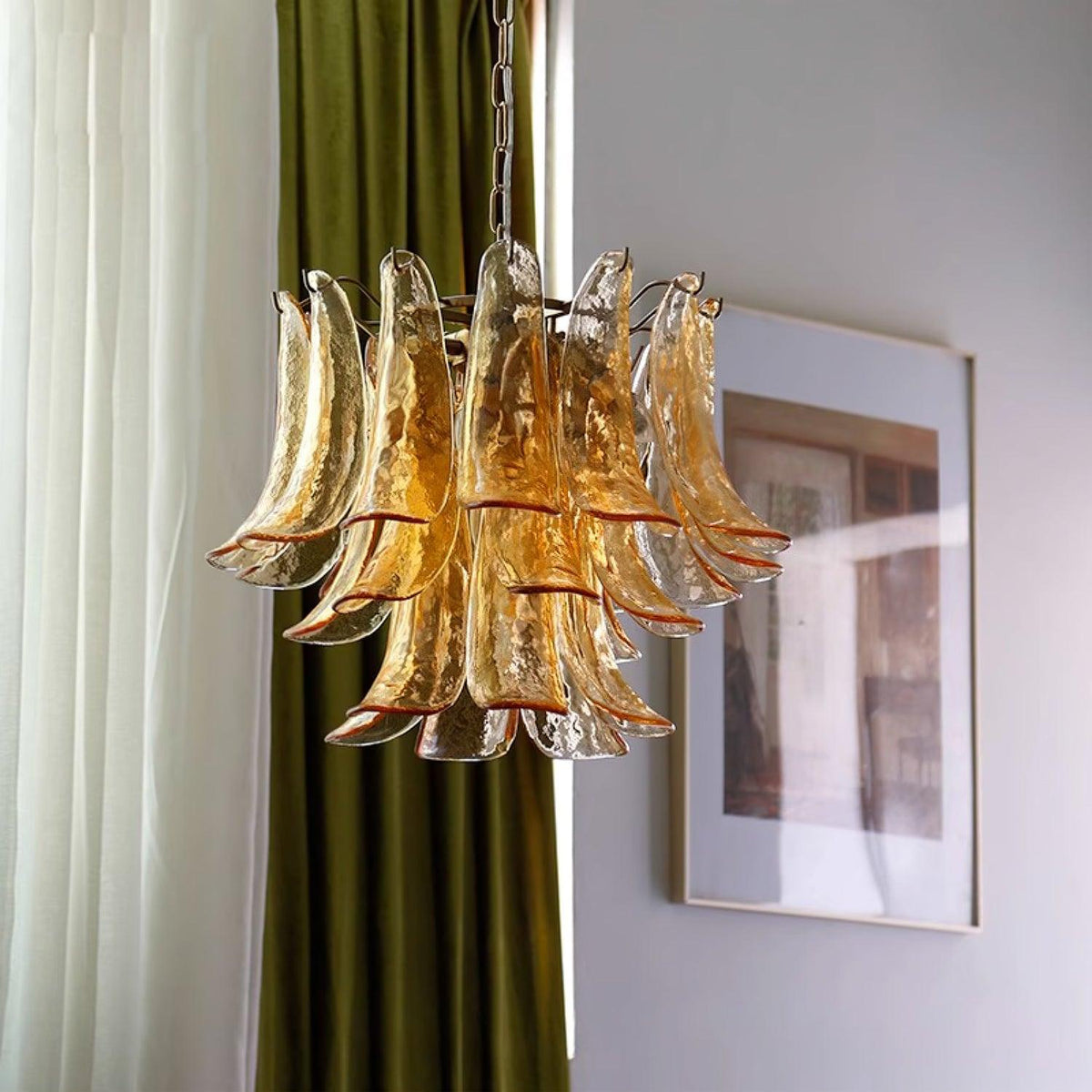 Elvess Kronleuchter Murano-Glas-Blätter Gold