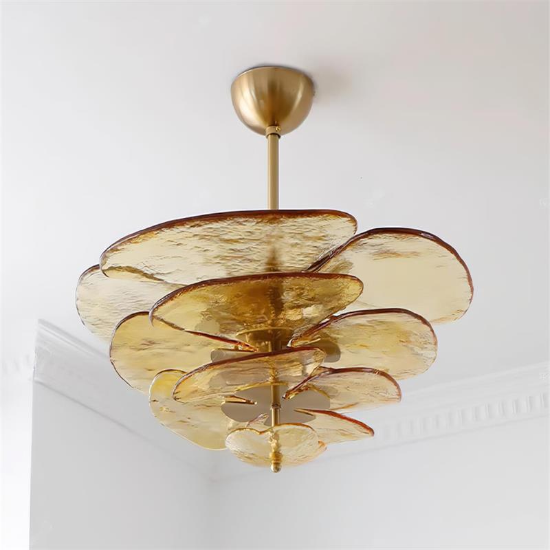 Crivs Kronleuchter Gold Murano-Glas-Blüten-Lagen Luxus