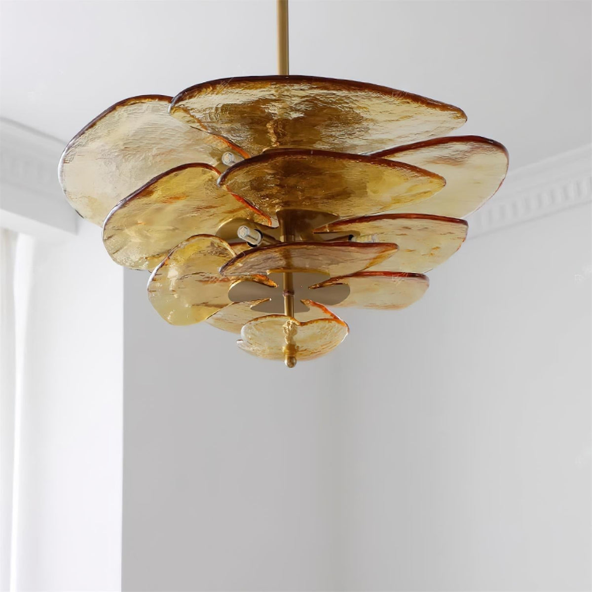 Crivs Kronleuchter Gold Murano-Glas-Blüten-Lagen Luxus