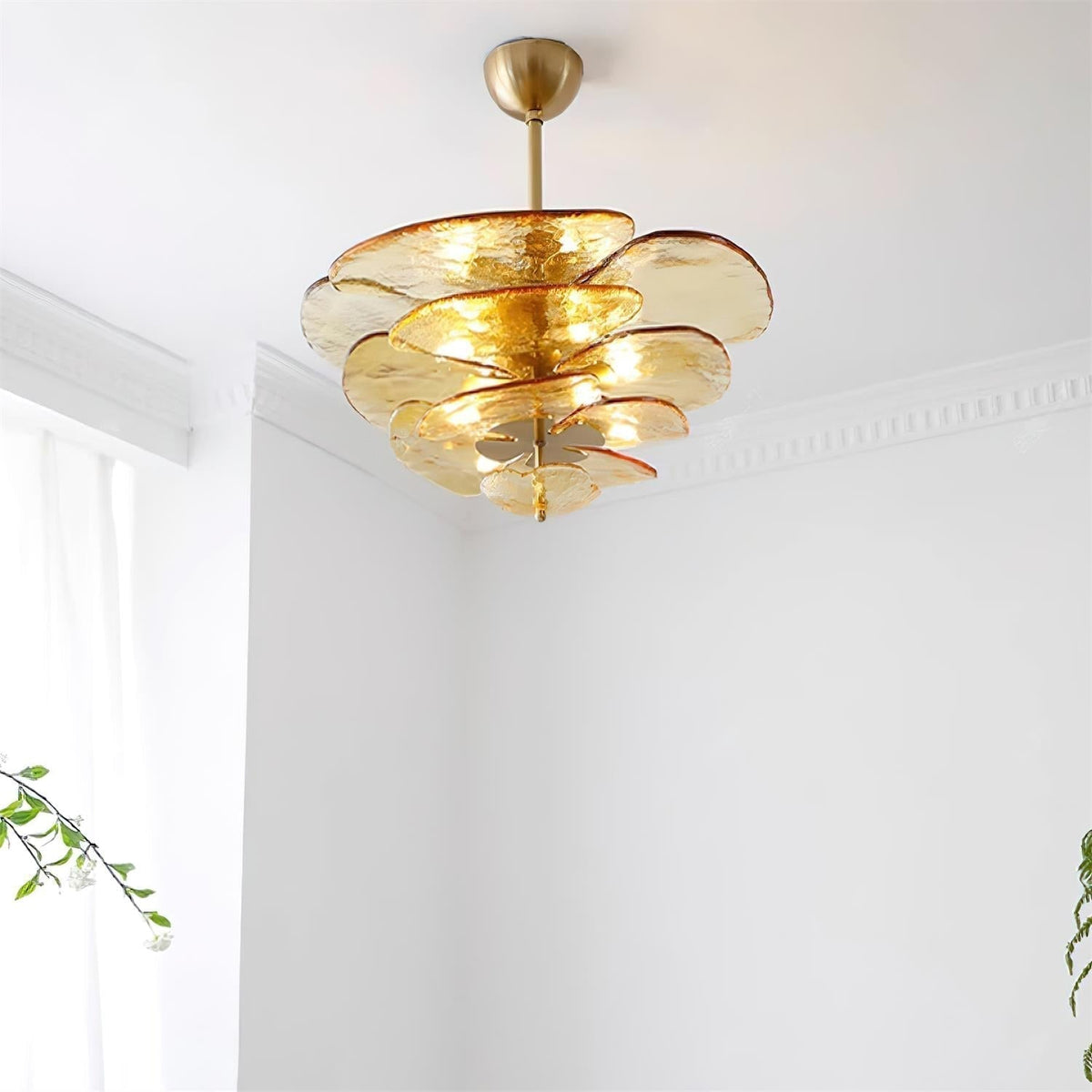 Crivs Kronleuchter Gold Murano-Glas-Blüten-Lagen Luxus