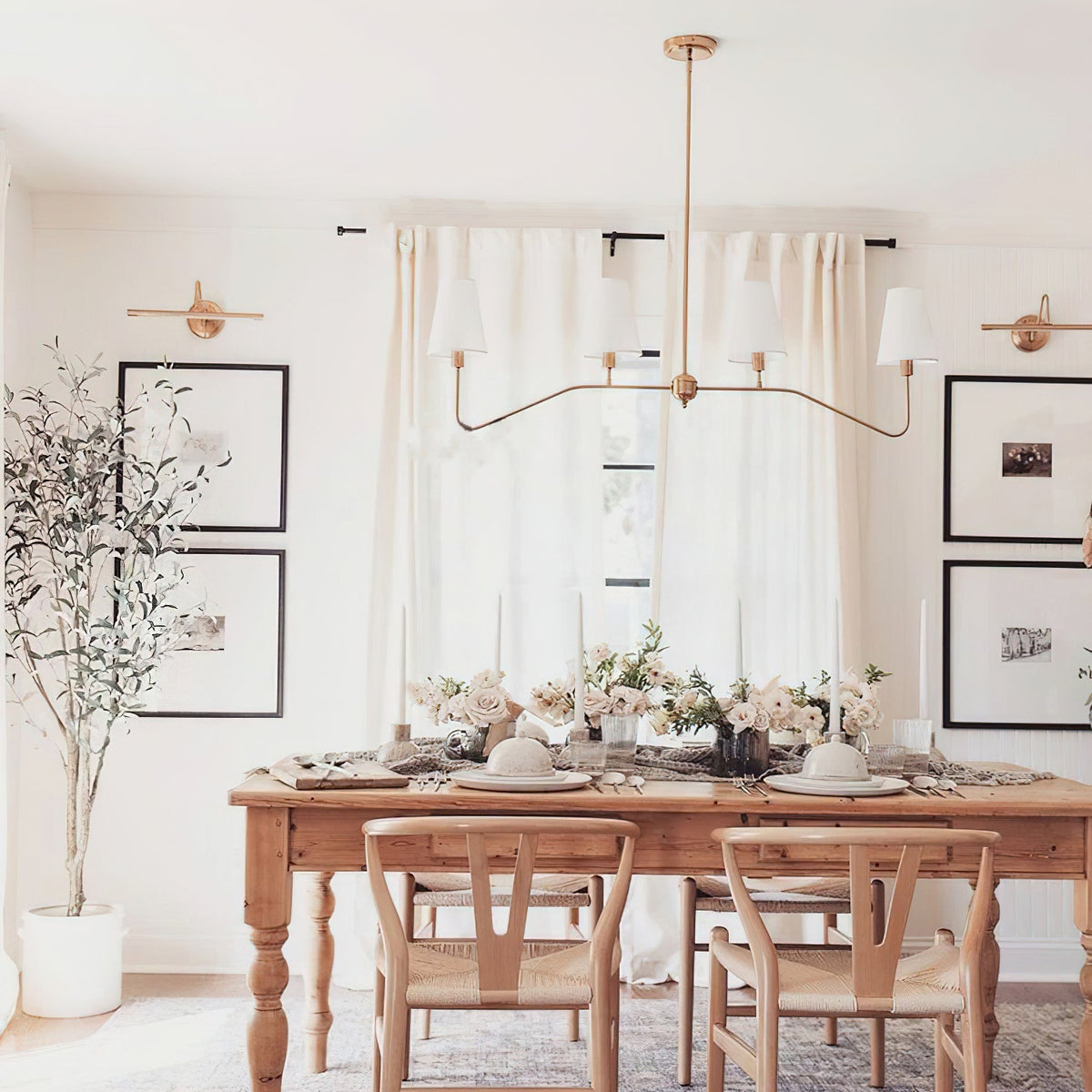 Oriinissa Kronleuchter Messing gebogen Beige linear