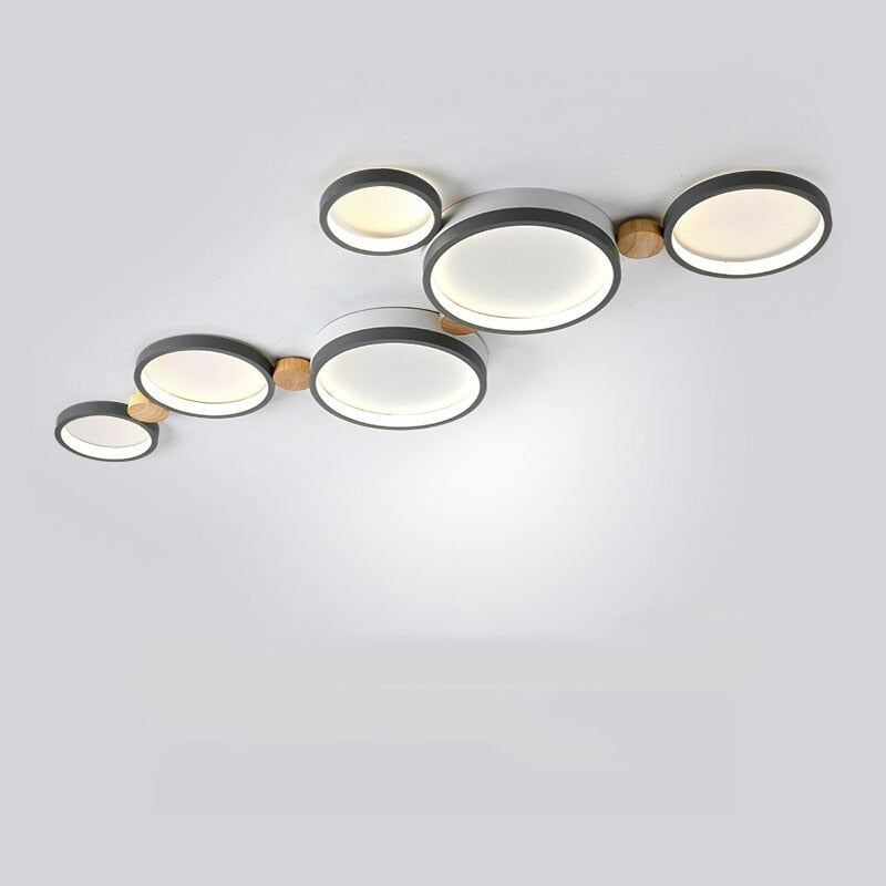 Muto Deckenleuchte Rund Modern LED Weiß/Grau/Grün, Wohnzimmer, Holz