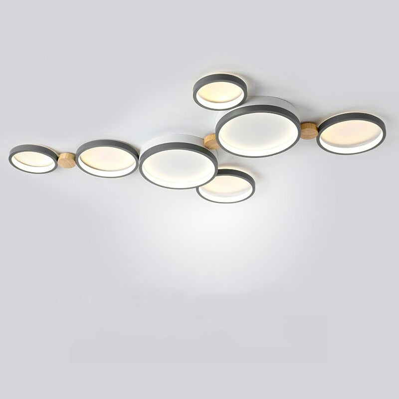 Muto Deckenleuchte Rund Modern LED Weiß/Grau/Grün, Wohnzimmer, Holz