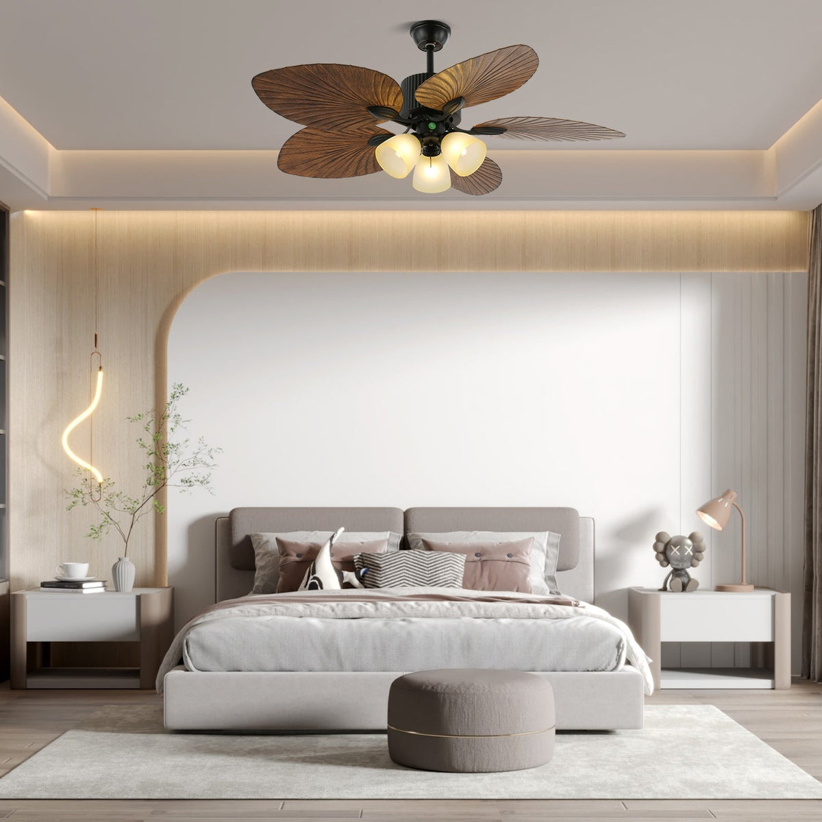 Virel Tropisches Holz Deckenventilator mit Beleuchtung