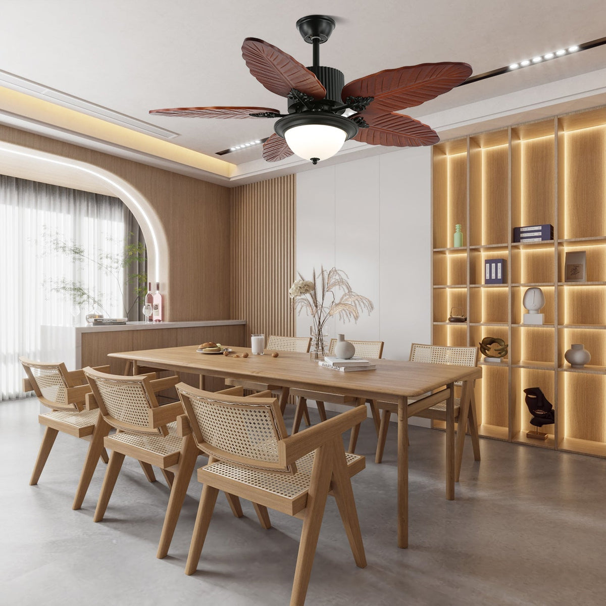 Syleelle Tropical Holz Glas Deckenventilator mit Beleuchtung