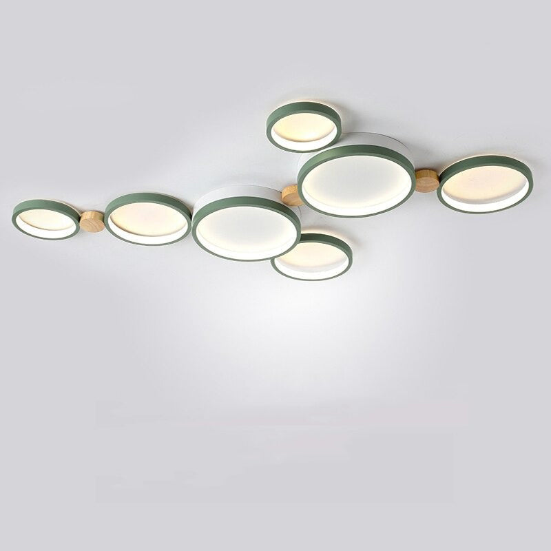 Muto Deckenleuchte Rund Modern LED Weiß/Grau/Grün, Wohnzimmer, Holz