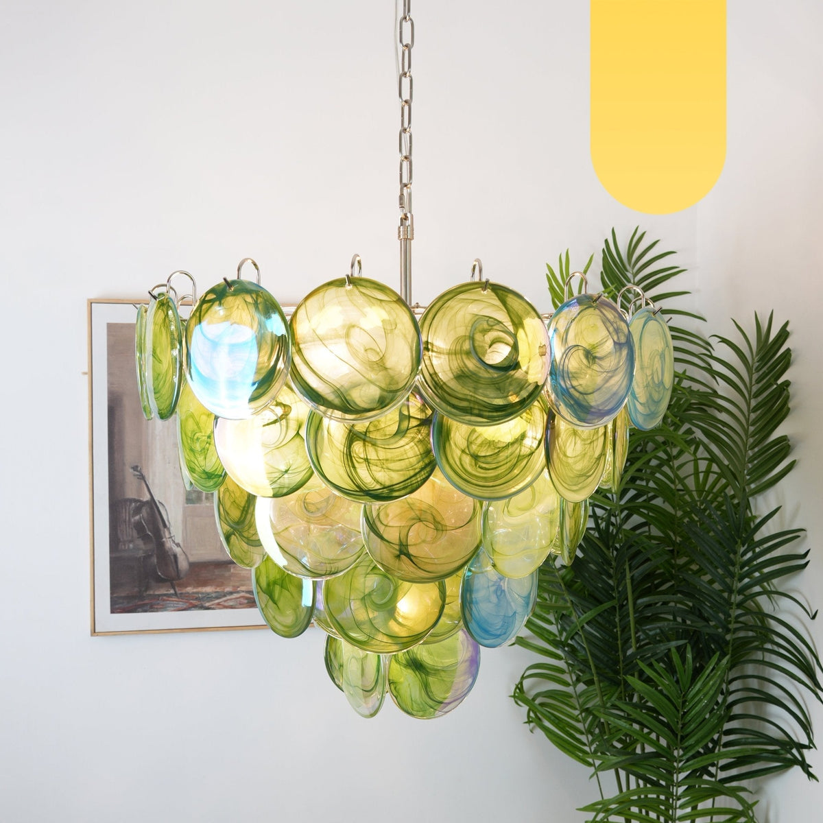 Lioraline Kronleuchter aus grünem Murano-Glas in Scheibenform zeitgenössisch
