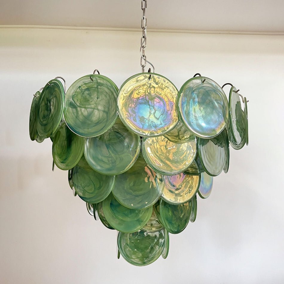 Lioraline Kronleuchter aus grünem Murano-Glas in Scheibenform zeitgenössisch