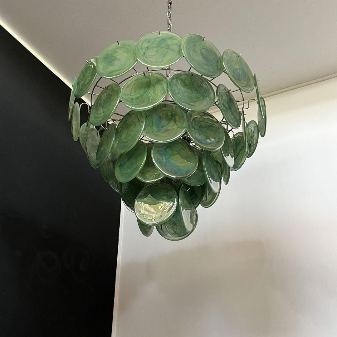 Lioraline Kronleuchter aus grünem Murano-Glas in Scheibenform zeitgenössisch