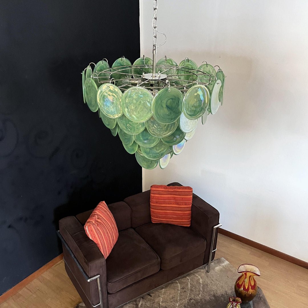 Lioraline Kronleuchter aus grünem Murano-Glas in Scheibenform zeitgenössisch