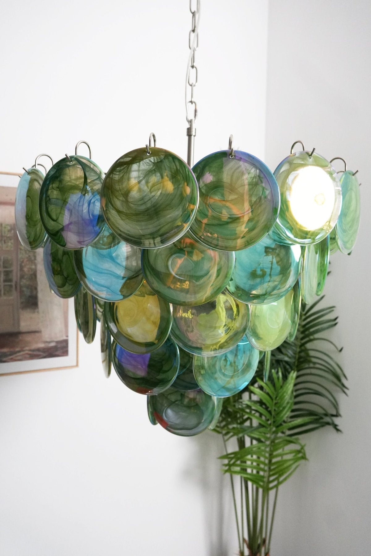 Lioraline Kronleuchter aus grünem Murano-Glas in Scheibenform zeitgenössisch