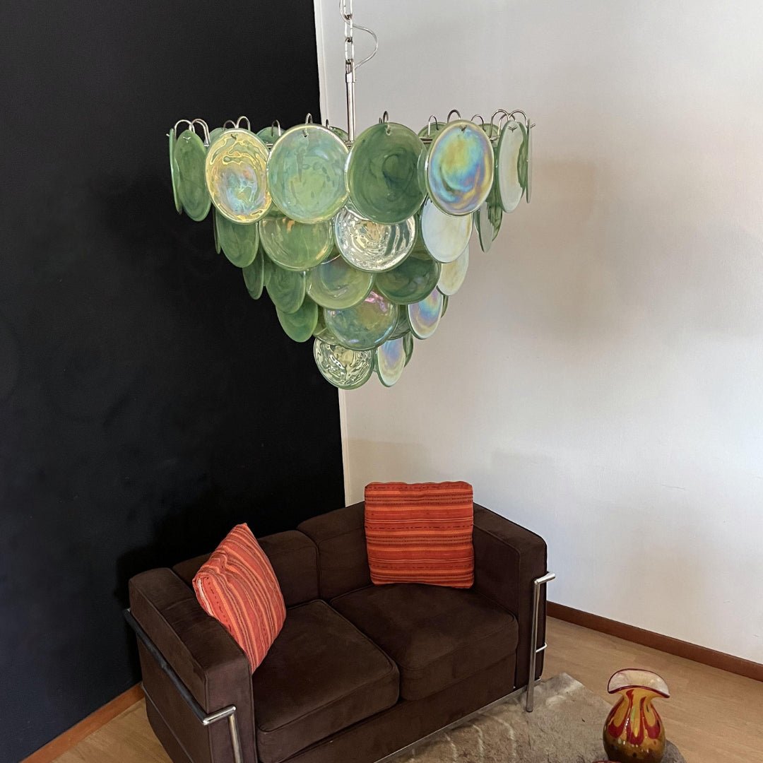 Lioraline Kronleuchter aus grünem Murano-Glas in Scheibenform zeitgenössisch