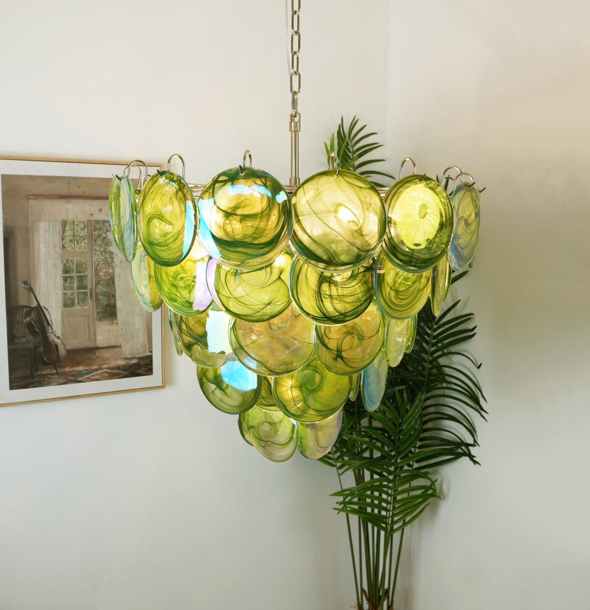 Lioraline Kronleuchter aus grünem Murano-Glas in Scheibenform zeitgenössisch