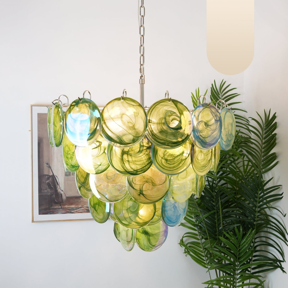 Lioraline Kronleuchter aus grünem Murano-Glas in Scheibenform zeitgenössisch