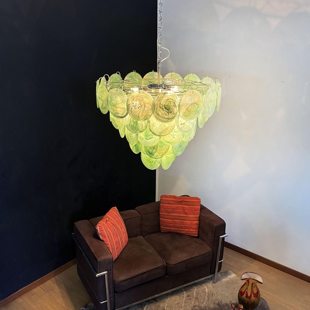 Lioraline Kronleuchter aus grünem Murano-Glas in Scheibenform zeitgenössisch