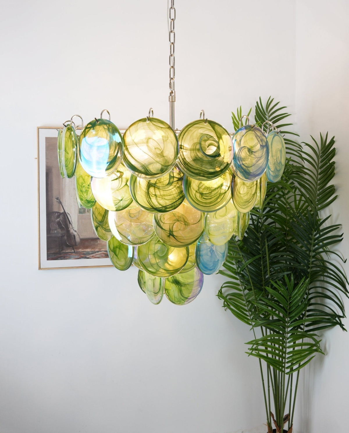 Lioraline Kronleuchter aus grünem Murano-Glas in Scheibenform zeitgenössisch