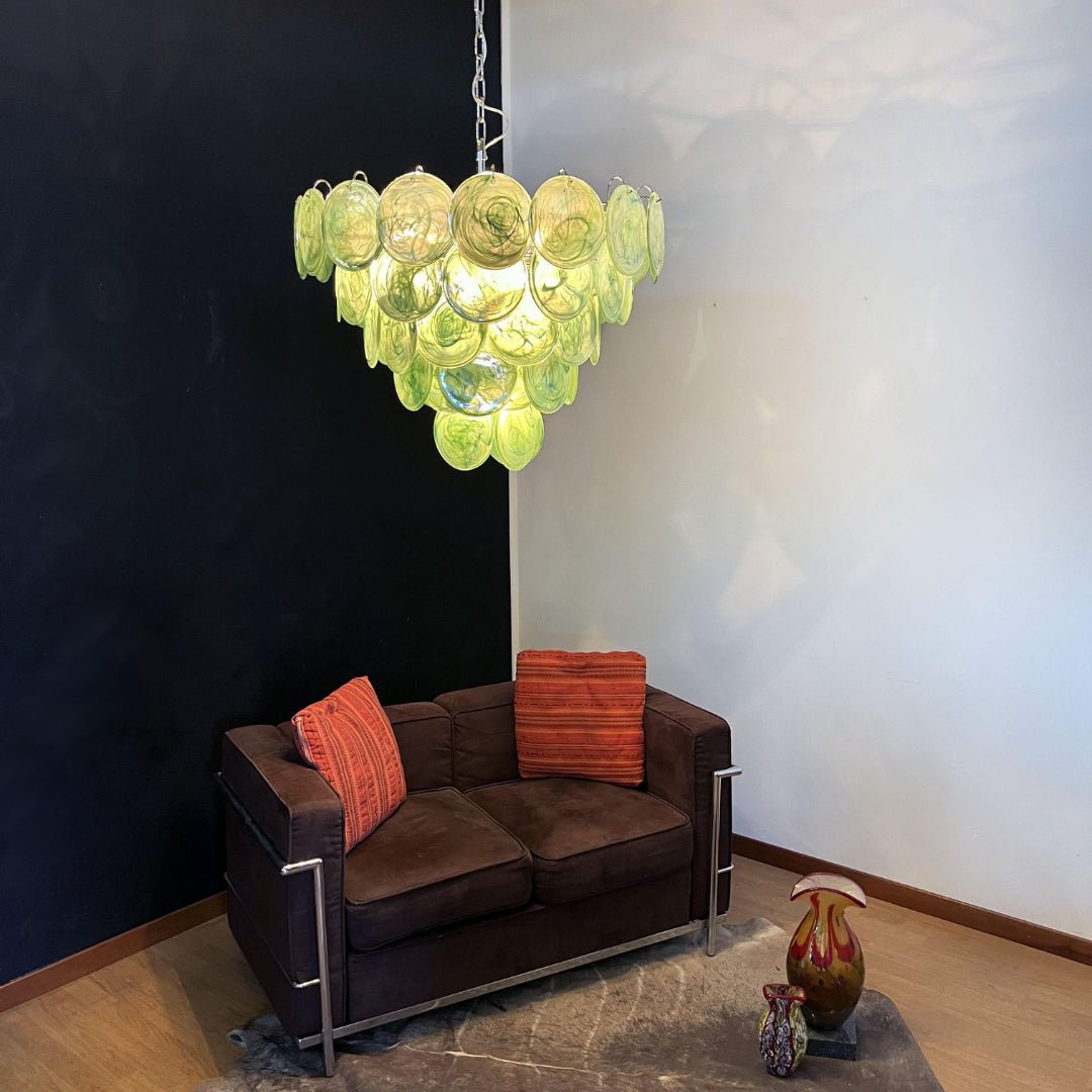 Lioraline Kronleuchter aus grünem Murano-Glas in Scheibenform zeitgenössisch