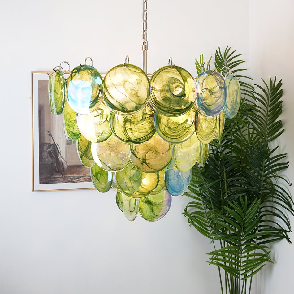Lioraline Kronleuchter aus grünem Murano-Glas in Scheibenform zeitgenössisch