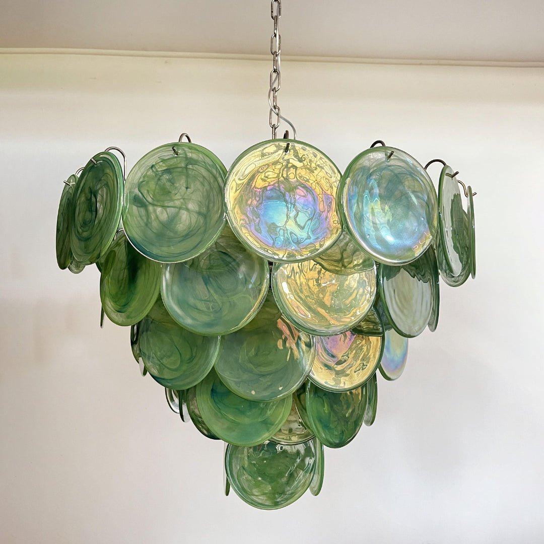 Lioraline Kronleuchter aus grünem Murano-Glas in Scheibenform zeitgenössisch