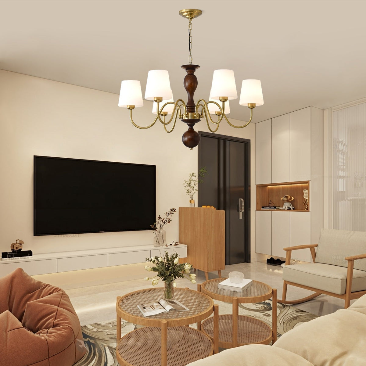 Vivena Kronleuchter Messing Holz Rustikaler Vintage-Stil