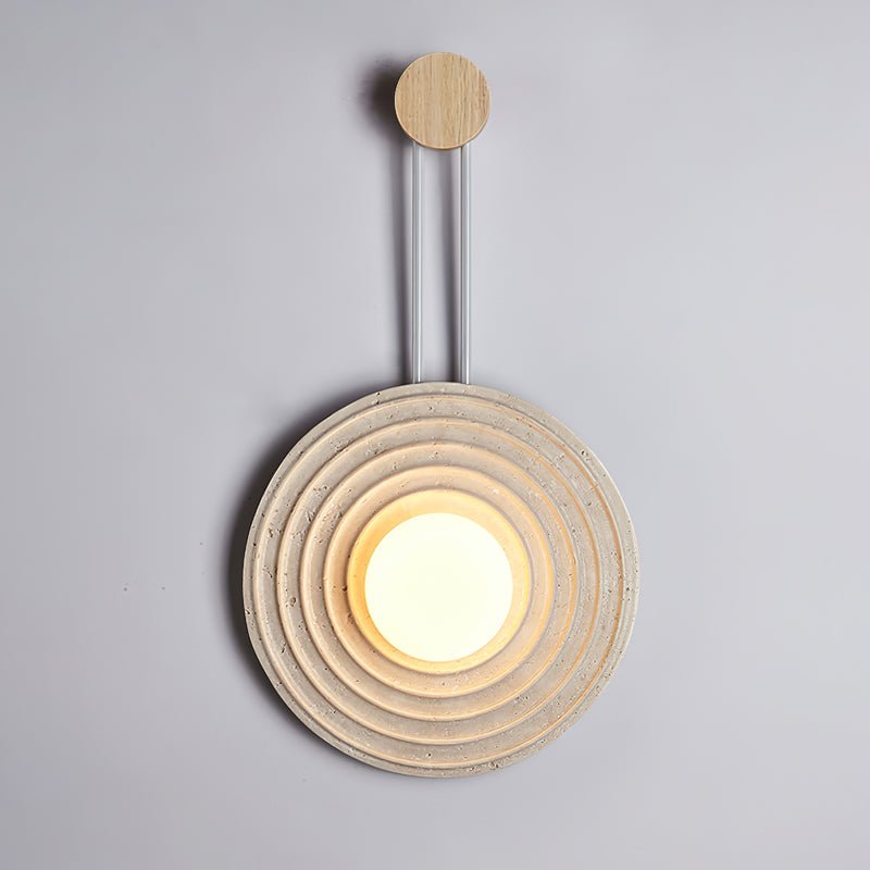 Isoror Spiral-Ring Travertine-Wandleuchte in Dunkelwalnuss & Beige