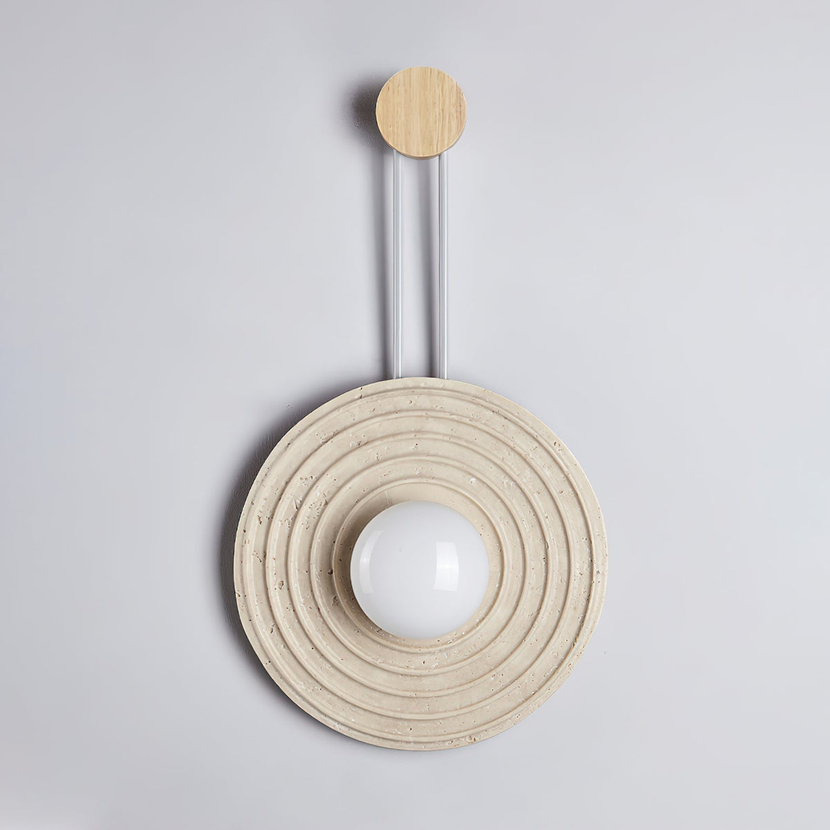 Isoror Spiral-Ring Travertine-Wandleuchte in Dunkelwalnuss & Beige
