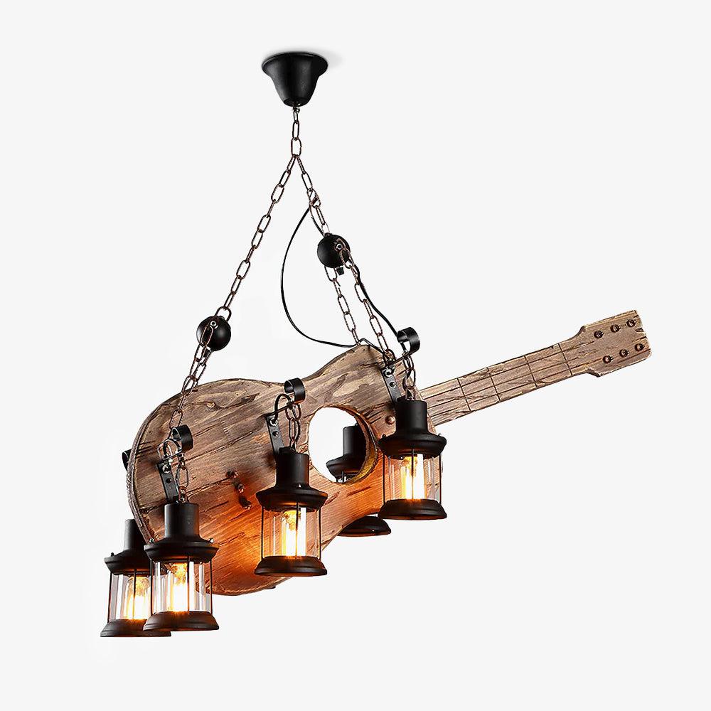Elvisette Pendelleuchte Gitarrenform aus Holz im Vintage-Stil
