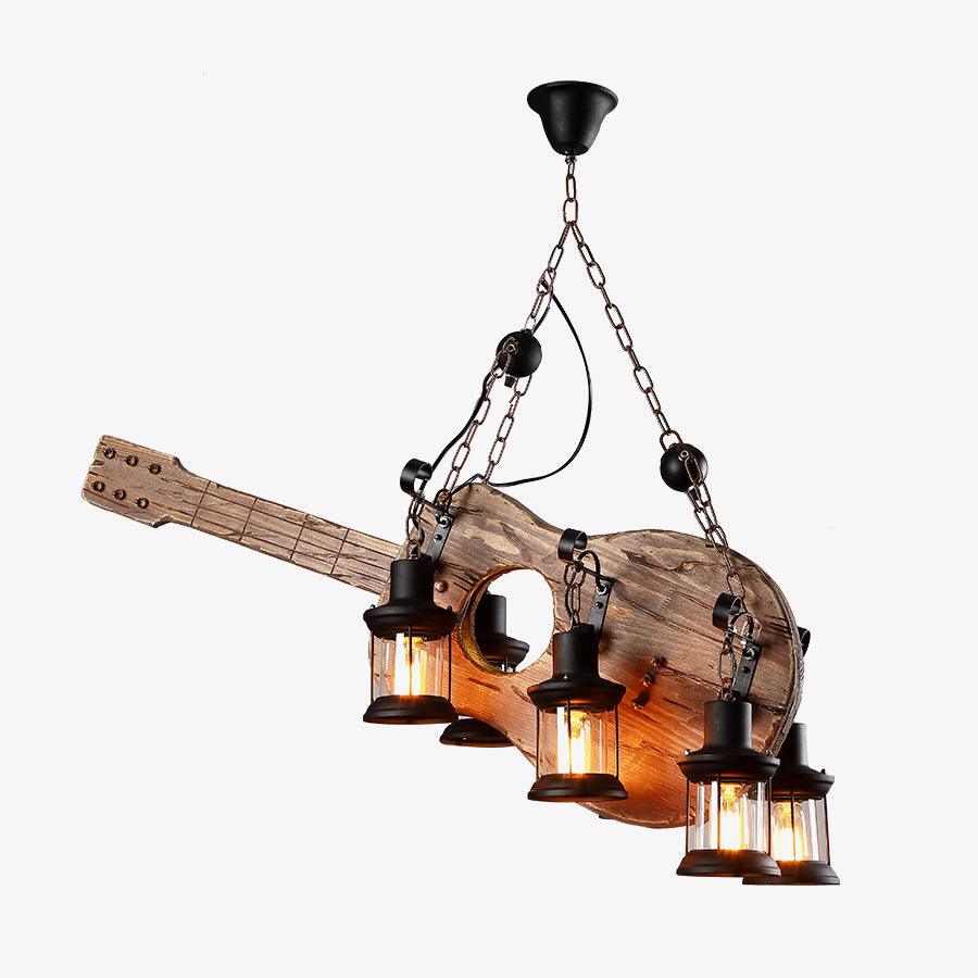Elvisette Pendelleuchte Gitarrenform aus Holz im Vintage-Stil